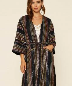 Wanderlust By Abby Striped Sequin Kimono