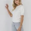 Wanderlust By Abby Short Puff Sleeve Knit Top