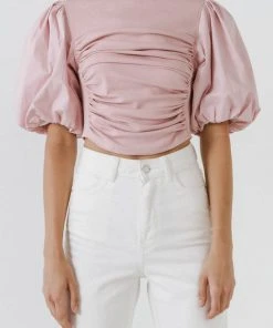 Wanderlust By Abby Mixed Media Puff Sleeve Top CLOTHING