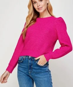 Wanderlust By Abby NEW Pleated Shoulder Textured Knit Sweater