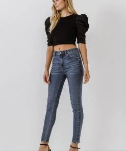 Wanderlust By Abby NEW Mixed Media Puff Sleeve Top