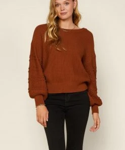 Wanderlust By Abby NEW Balloon Sleeve Pom Pom Sweater