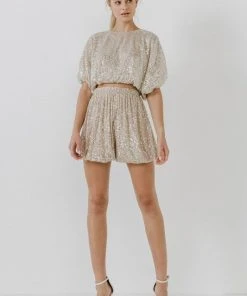 Wanderlust By Abby CLOTHING Sequin Cropped Puff Top