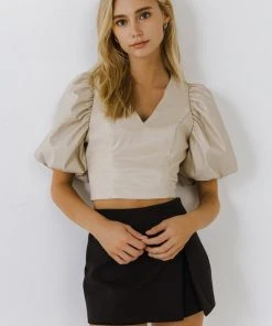 Wanderlust By Abby PU Puff Sleeve Top