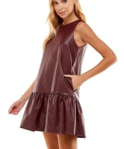 Wand NEW Faux Leather Dropped Waist Dress