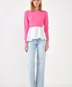 Wanderlust By Abby Fun Mix Media Peplum Top NEW