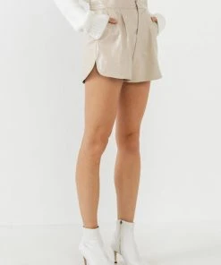 Wanderlust By Abby Taupe Faux Leather Shorts