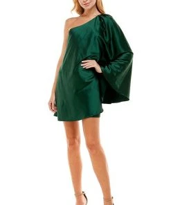 Wanderlust By Abby Satin Draped One Shoulder Dress NEW