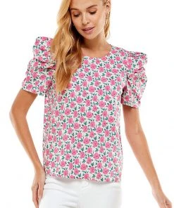 Wanderlust By Abby Floral Bubble Sleeve Top