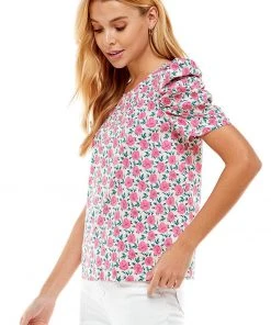 Wanderlust By Abby Floral Bubble Sleeve Top