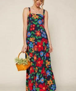 Wanderlust By Abby Sleeveless Floral Print Tiered Maxi Dress