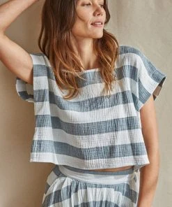 Wanderlust By Abby Blue And White Striped Crop Top