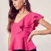 Wanderlust By Abby NEW One Shoulder Ruffle Peplum Top