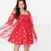 Wanderlust By Abby Red & Pink Glitter Hearts Love Babydoll Dress NEW