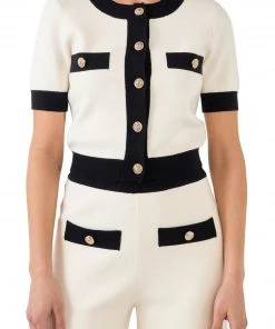 Wanderlust By Abby NEW Gold Button Short Sleeve Sweater