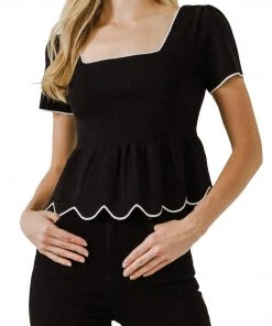 Wanderlust By Abby Square Neck Scallop Edge Sweater