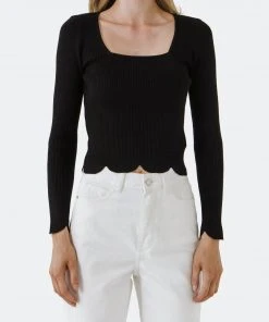 Wanderlust By Abby NEW Scallop Hem Long Sleeve Sweater