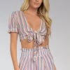 Wanderlust By Abby NEW Multi-Stripe Top With Tie Front