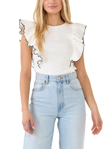 Wanderlust By Abby Contrast Merrow Detail Ruffled Knit Top 3 Wanderlust By Abby Contrast Merrow Detail Ruffled Knit Top