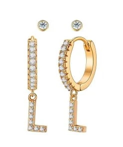 Wanderlust By Abby Crystal Huggie Initial Duet Earrings