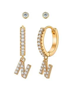 Wanderlust By Abby Crystal Huggie Initial Duet Earrings