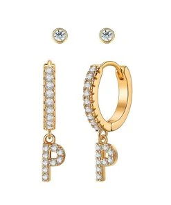 Wanderlust By Abby Crystal Huggie Initial Duet Earrings