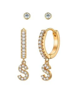 Wanderlust By Abby Crystal Huggie Initial Duet Earrings