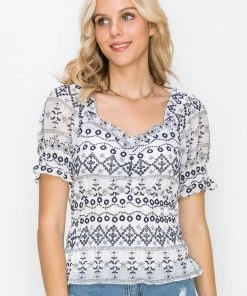 Wanderlust By Abby NEW Cladelle Embroidered Puff Sleeve