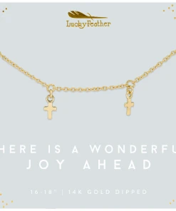 Lucky Feather Cross Dangle Necklace NEW