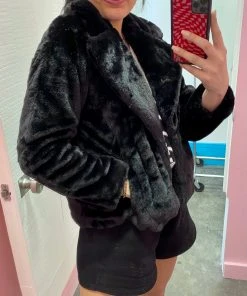 Wanderlust By Abby Black Faux Fur Coat