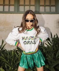 Queen Of Sparkles Poof Sleeve Mardi Gras Sweater