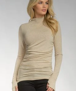 Wanderlust By Abby Mock Neck Ruched Top
