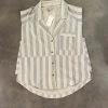 Wanderlust By Abby Sleeveless Stripe Button Down Top NEW