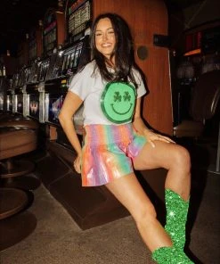 Queen Of Sparkles NEW QOS Shamrock Smiley Tee