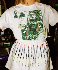 Queen Of Sparkles Shamrock Card Tee NEW