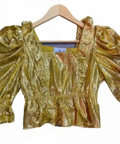 Queen Of Sparkles Gold Ruffle Top CLOTHING