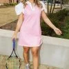 Wanderlust By Abby NEW QOS Pink & White Rhinestone Tennis Polo Dress