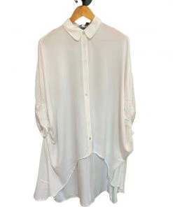 Wanderlust By Abby White Button Up Back Flare Top CLOTHING