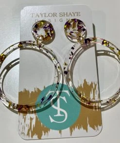 Taylor Shaye LSU Confetti Round Drop Earrings NEW