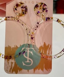 Taylor Shaye LSU Confetti Round Drop Earrings NEW