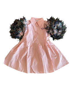 Queen Of Sparkles QOS Feather Poof Sleeve Button Down Dress NEW