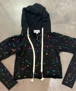 Wanderlust By Abby Wildfox Rainbow Splatter Cropped Hoodie NEW