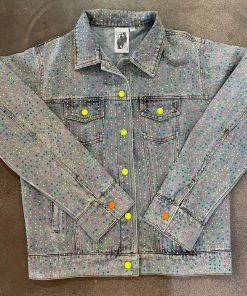 Queen Of Sparkles QOS Neon Rhinestone Jean Jacket NEW