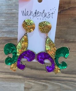 Wanderlust By Abby Mardi Gras Fleur De Lis Earrings