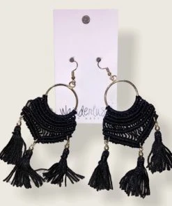 Wanderlust By Abby Black Tassel Earrings NEW