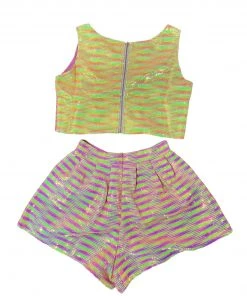 Queen Of Sparkles NEW QOS Neon Sequin Stripe Top