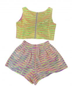 Queen Of Sparkles NEW QOS Neon Sequin Stripe Shorts