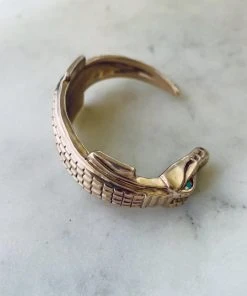 Mimosa Handcrafted Mimosa Alligator Cuff With Turquoise Eyes NEW
