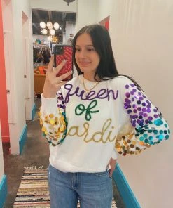 Queen Of Sparkles Queen Of Mardi Sweater NEW