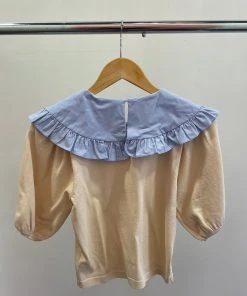 Wanderlust By Abby Beige Oversized Ruffled Collar Knit Top